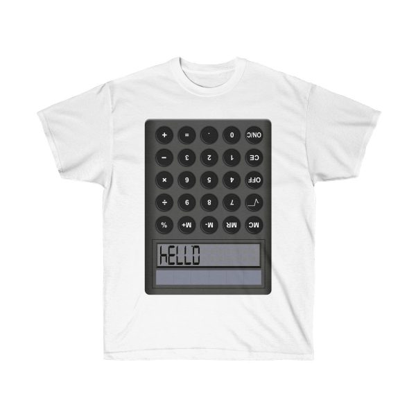 Calculator HELLO 0.7734 Ultra Cotton Tee T-Shirt Highschool Words Upsidedown