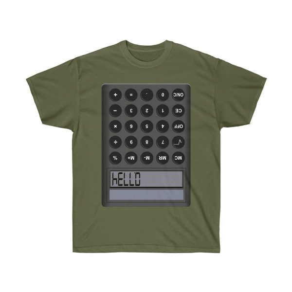 Calculator HELLO 0.7734 Ultra Cotton Tee T-Shirt Highschool Words Upsidedown - Image 7