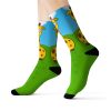 Newborn Baby Giraffe In A Meadow Medium Socks Front & Back Sky & Grass - Image 4