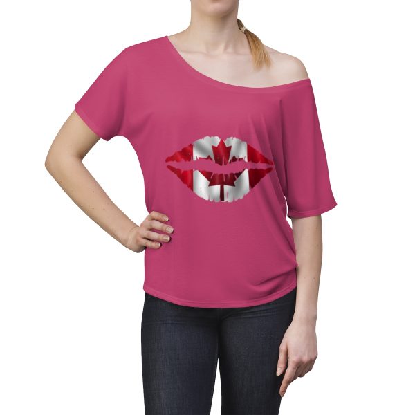 Canada Flag Kiss Lips Solid Print Women's Slouchy Top - Image 14