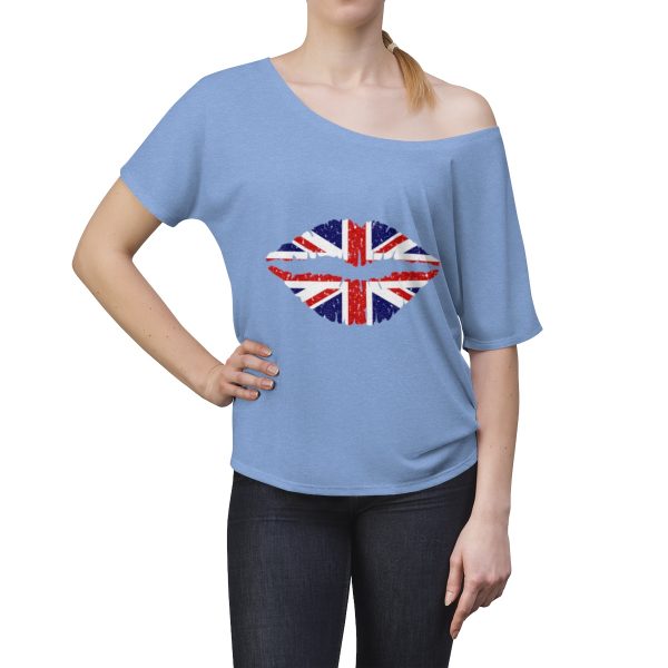 United Kingdom Flag Kiss Lips Speckled Print Women's Slouchy Top - Image 10
