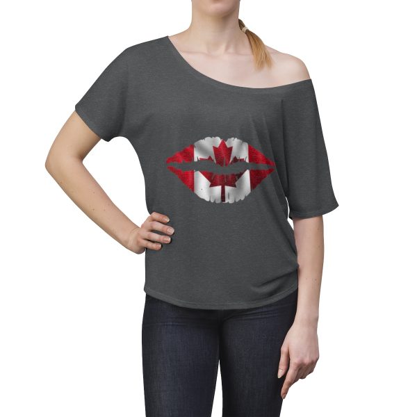 Canada Flag Kiss Lips Solid Print Women's Slouchy Top - Image 12