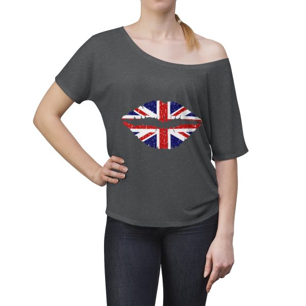 United Kingdom Flag Kiss Lips Speckled Print Women's Slouchy Top - Image 12