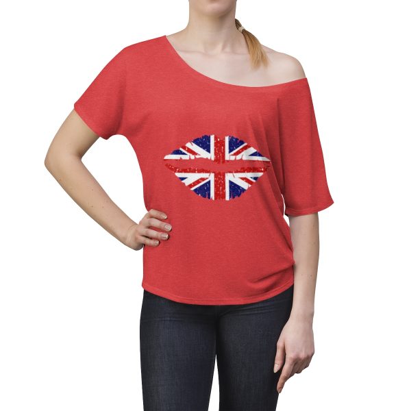 United Kingdom Flag Kiss Lips Speckled Print Women's Slouchy Top - Image 16