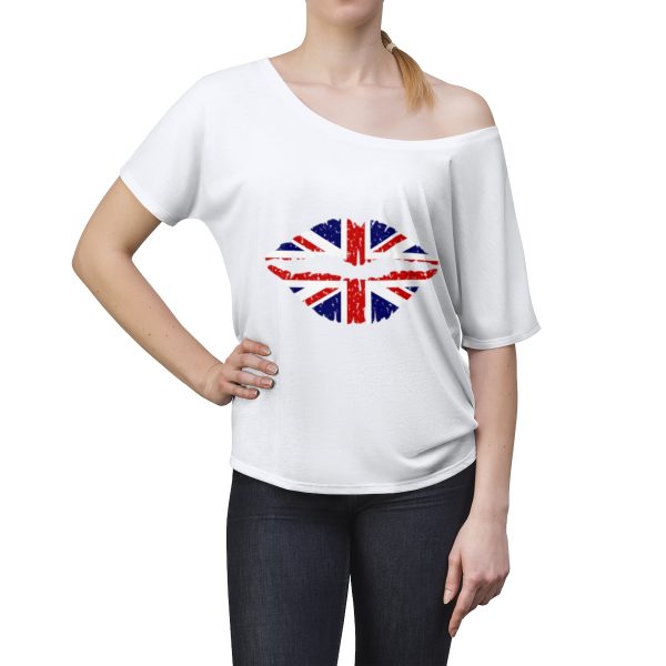 United Kingdom Flag Kiss Lips Speckled Print Women's Slouchy Top - Image 4
