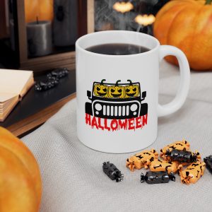 Unleash the Halloween Mayhem with Our 'HALLOWEEN' Jeep Mug - 11 oz Ceramic Chaos!